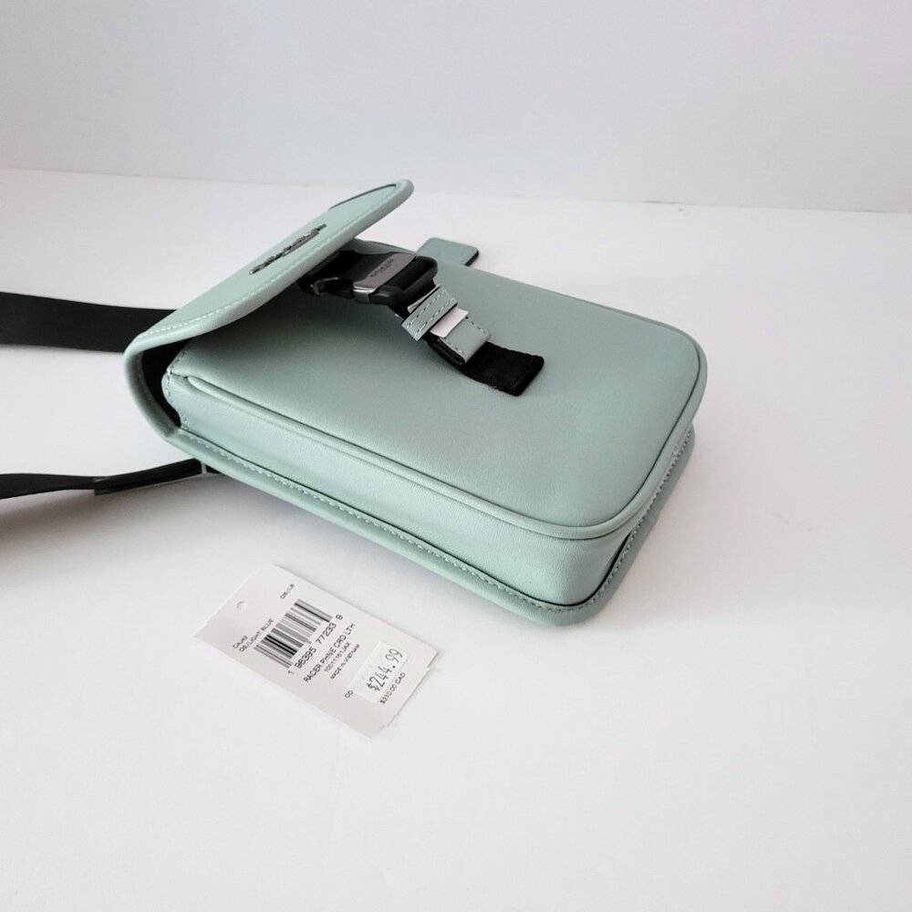 Coach CAJ42 Racer Phone Crossbody Smooth Leather Bag Mens Light Blue - Picture 7 of 8